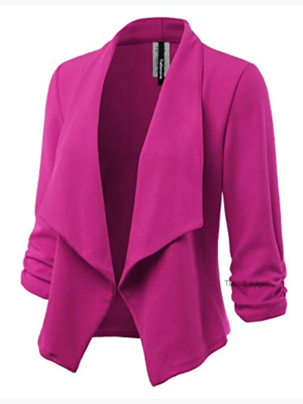 Stretch 3/4 Gathered Sleeve Open Blazer Jacket Made in USA - Picture 2 of 7